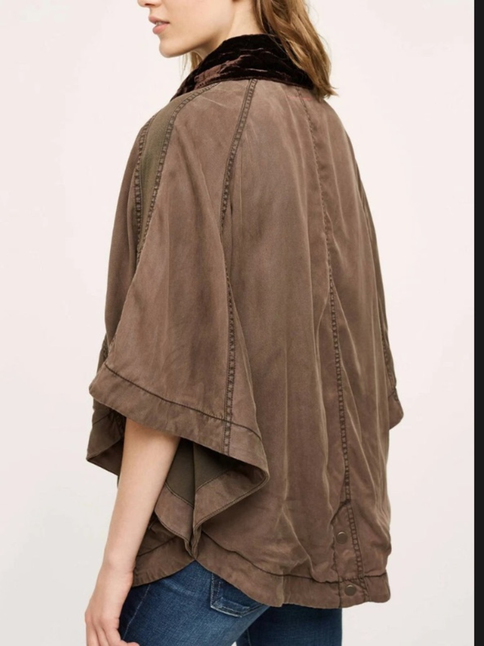 Hei Hei Todra Cape Jacket Womens XS Brown Lyocell Velvet Trim Collared Pockets